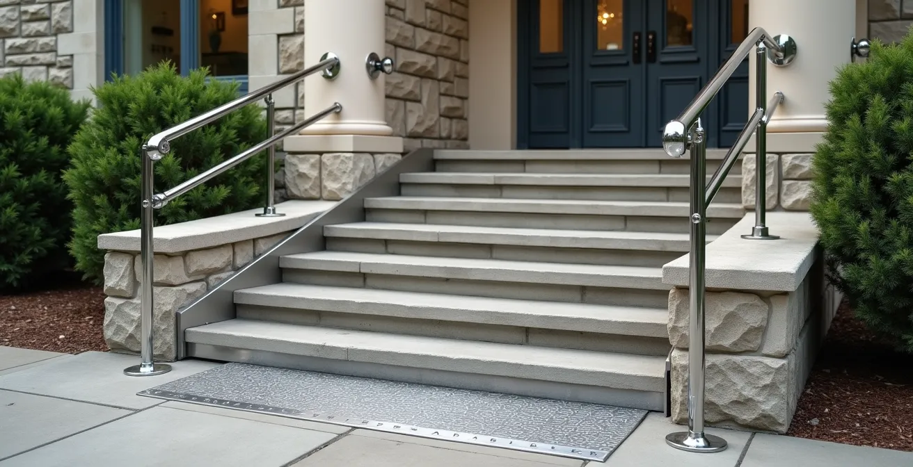 Plateforme élévatrice extérieure adaptée pour fauteuil roulant à l'entrée d'une maison