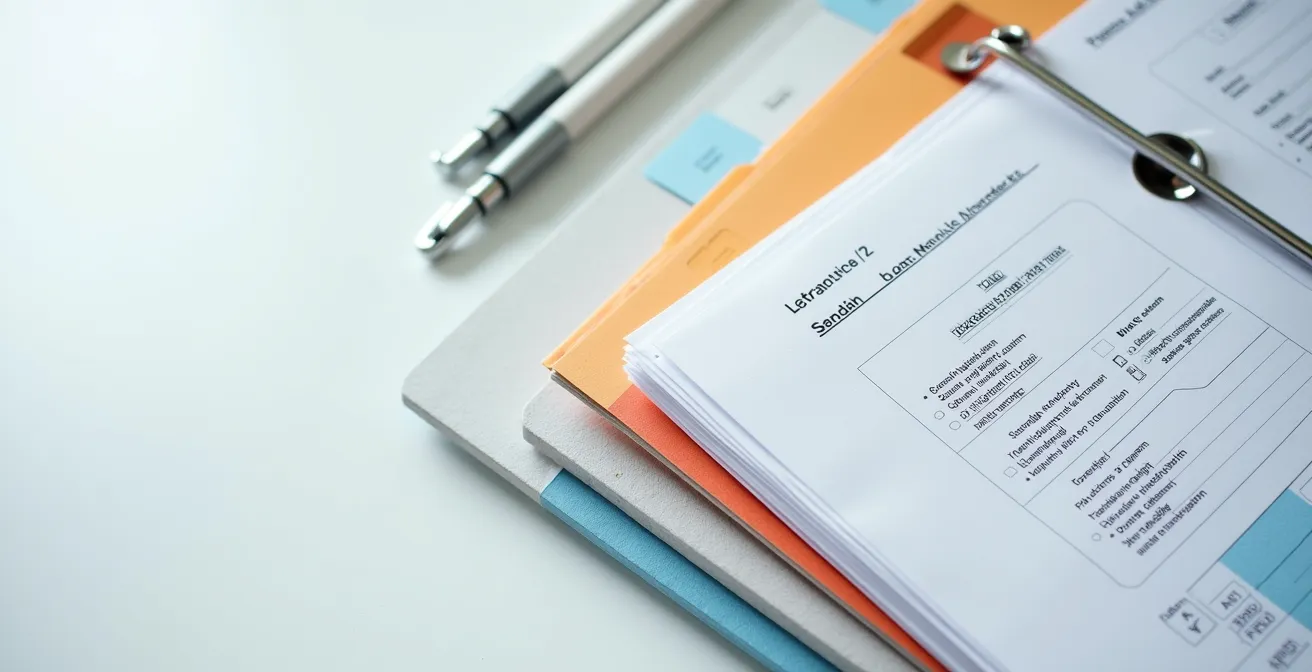 Classeur de santé ouvert avec documents médicaux organisés par onglets colorés
