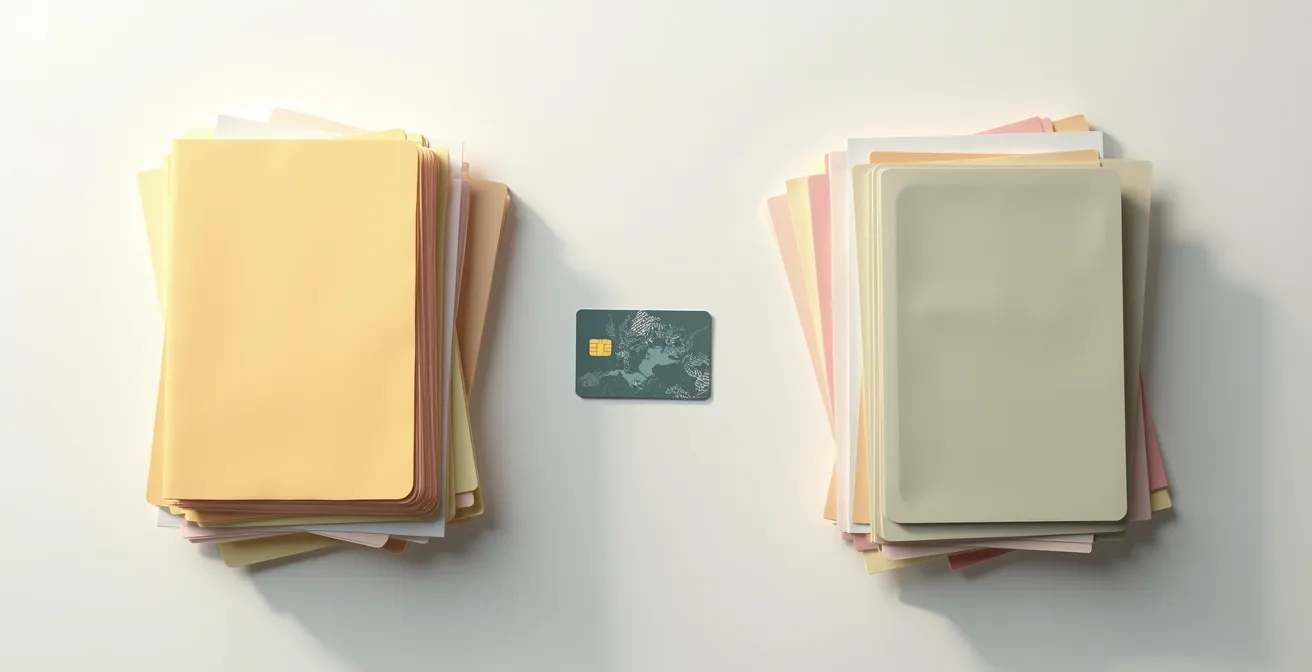 Dossiers administratifs et cartes vitale symbolisant le passage à la retraite